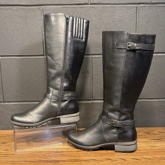 Clarks Black Leather Knee High Campus Riding Boots Women’s 7.5 M - Picture 1 of 8